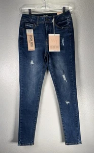 Wachsjeans High Rise Denim Skinny Jeans dunkelblau Waschung Ripped Distressed Gr. 1/25 - Bild 1 von 18
