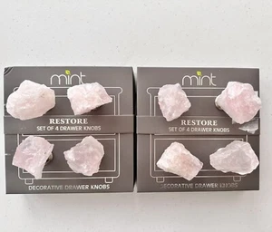 Natural Pink Rose Quartz Crystal Stone Knobs Cabinets Drawers Set Of 8 - Picture 1 of 5