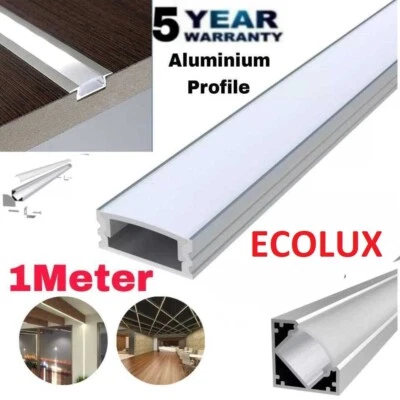 ECOLUX 1M LED Profiles Aluminium Channel With Diffuser For LED Strip Light V/U-Shape UK