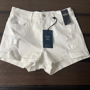 NUEVOS Pantalones Cortos Hollister Para Mujer Talla 3/W 26 Corbata Puños Grana Elásticos Denim - Imagen 1 de 5