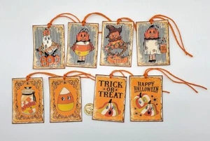 8-Halloween-Primitive-Farmhouse-Embossed-Linen Cardstock-Gift-Hang-Tags - Picture 1 of 1