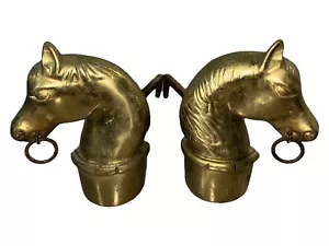 Testa di cavallo vintage girevole Andirons metà secolo ottone/ghisa - Foto 1 di 16