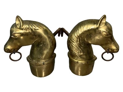 Andirons giratorios vintage cabeza de caballo mediados de siglo latón/hierro fundido Foto 1 de 4