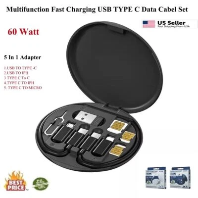 5 in 1 Multifunction Cable Case 60W Fast Charging Cable Accessories Box Portable - Image 1 of 4