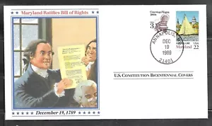 1989 MARYLAND RATIFIES BILL OF RIGHTS Pictorial Event Cover, ANNAPOLIS, MD - Picture 1 of 2