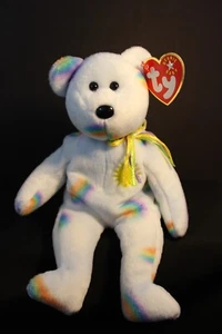TY - Beanie Babies - CHEERY White Rainbow Bear - DOB 8-18-2000 - Etiqueta adjunta - Imagen 1 de 5