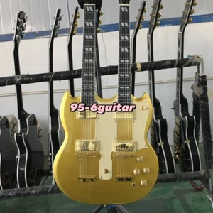 Gold Double Neck SG Electric Guitar 12+6 Strings HH Pickups Free Shipping - Picture 1 of 9