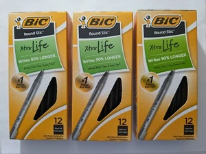 BIC Round Stic Xtra Life Stick Ballpoint Pen 1mm Black Ink Smoke Barrel 3 pack - Picture 1 of 5