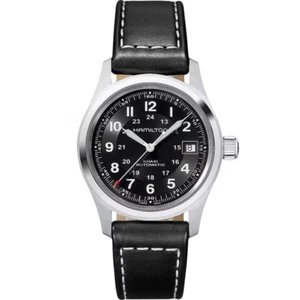 New Hamilton Khaki Field Auto Black Dial Leather Band Men's Watch H70455733 - Foto 1 di 1