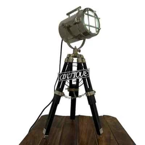 Vintage Nautical Spotlight Wooden Tripod Desk Lamp Stand Home/Office Table LED - Picture 1 of 4