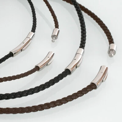 Lederkette Halskette Armband Leder geflochten Damen Herren Halsband schwarz bio - Bild 1 von 2