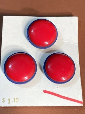 VTG 3 Le Chic Plastic Buttons Red Dome with Blue Edge Metal Shank 3/4" NEW - Image 1 of 3