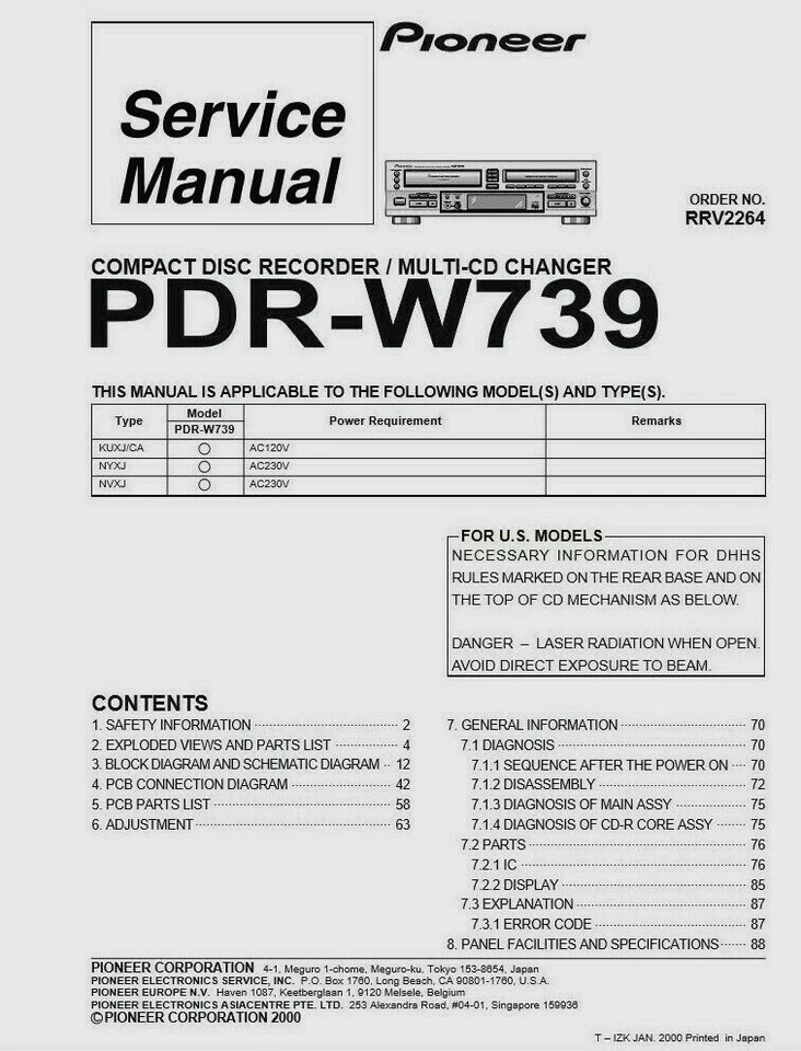 Pioneer PDR-W739 - CD Player Recorder / Multi CD Changer - SERVICE MANUAL   - Image 1 of 1