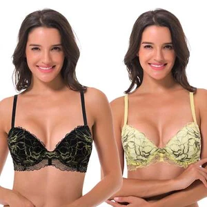 Women's Underwire Plus Size Push Up Add 1 and a Half Cup Lace Bras-2PK - Picture 1 of 7