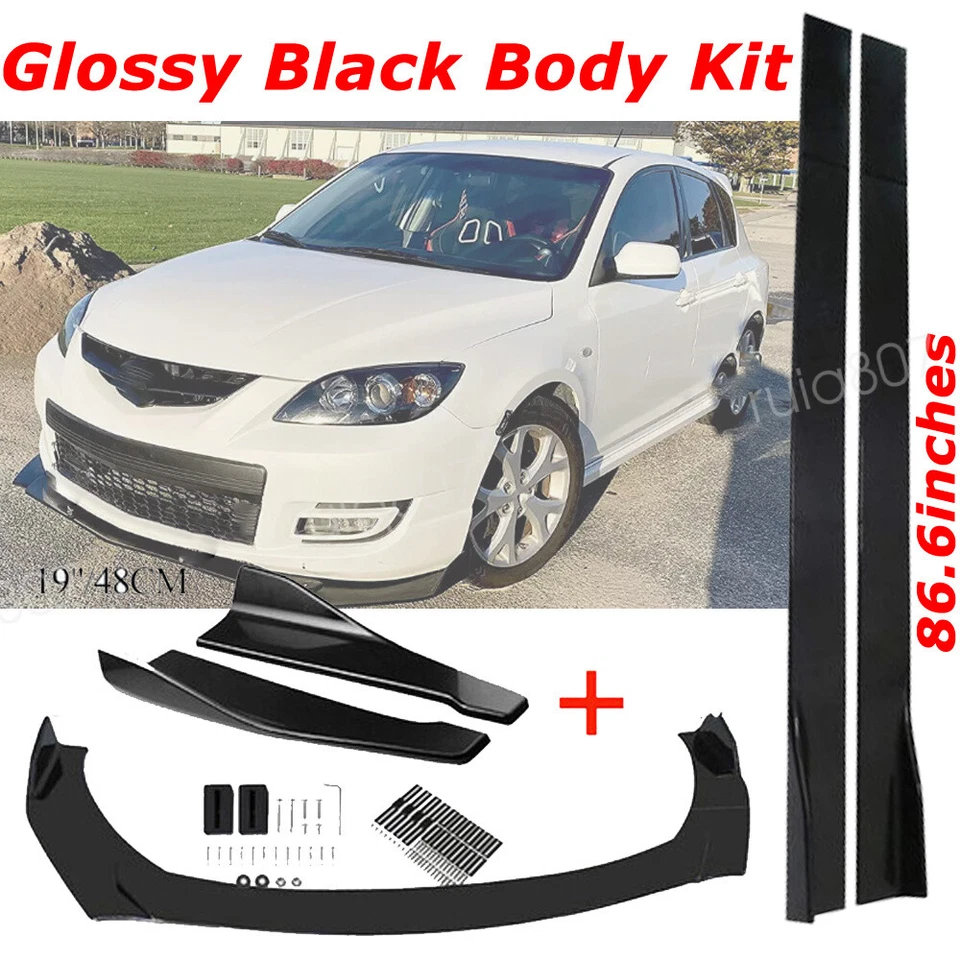 Front Bumper Lip Splitter Body Kit Gloss Black+Side Skirt For Mazda 2 2011-2014 Foto 1 de 4