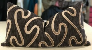 ONE MANUEL CANOVAS PARIS CHOCOLAT "SOHO" SCROLL CUT VELVET CUSTOM BOLSTER PILLOW - Picture 1 of 2