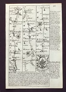 NEWCASTLE UNDER LYME, WARRINGTON, WIGAN, original antique road map, Bowen, 1720 - Picture 1 of 2