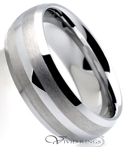 Anillo cúpula de tungsteno para hombre banda rayas cepilladas talla 7,5 a 14,5 - Imagen 1 de 3