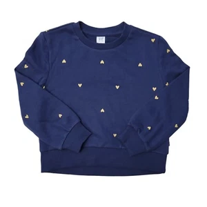 NWT Gap Kids Girls High-Low Hem Crew Sweatshirt Navy Heart XS 4/5 - Picture 1 of 1