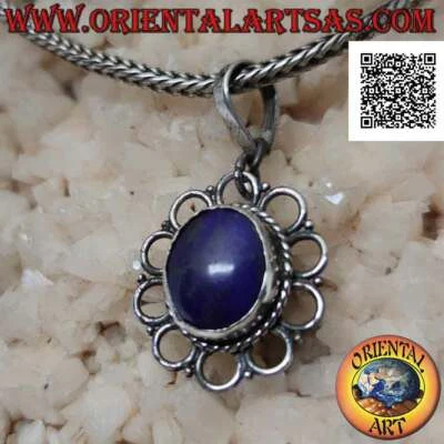 Ciondolo in argento 925‰ lapislazzulo naturale ovale contornato intreccio e cerc - Immagine 1 di 4