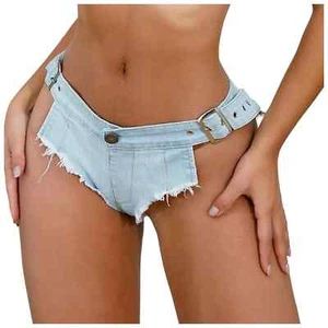 Lady Adjustable Buckle Denim Shorts Mini Hot Pants Fit Clubwear Shorts - Picture 1 of 27