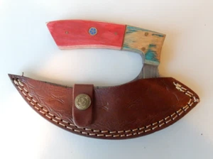 Custom-Made Ulu 6" Damascus Steel blade, wood handle & Custom Leather Sheath - Picture 1 of 12