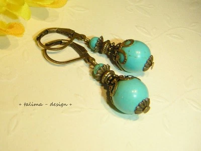 Ohrringe bronze  Howlith Türkis  Vintagestil  +handmade+ - Bild 1 von 2