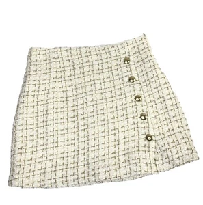 Forever 21 minigonna tweed taglia S panna e oro bottoni accento preppy ufficio scuola - Foto 1 di 5