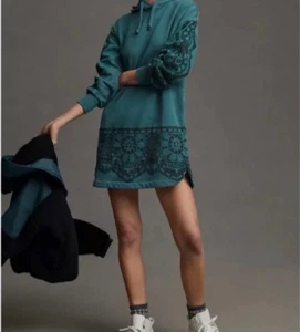 Anthropologie Daily Practice Hoodie Dress Womens Medium Embroidered Boho - Picture 1 of 13