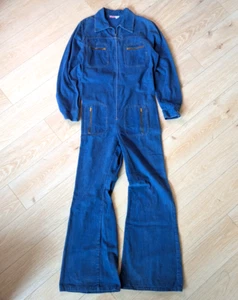 Our Bottoms Ltd. Vintage 70er Brush Denim Glockenboden Freizeit Jump Suit Large 33x32 - Bild 1 von 11