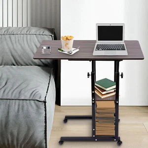 Mesa auxiliar de 3 niveles en forma de C de altura ajustable mesa marrón con ruedas universales - Imagen 1 de 14