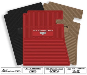 Rubber 2pc Floor Mats for 1964-1967 Chevrolet El Camino- Pick Year, Logo & Color - Picture 1 of 20