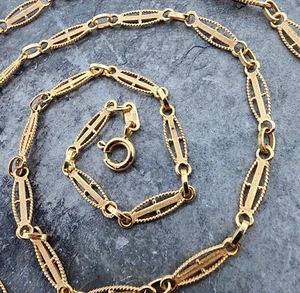 18k .750 Yellow Gold Art Deco Italy Fancy Chain 24" Necklace Au 24105 - Picture 1 of 12