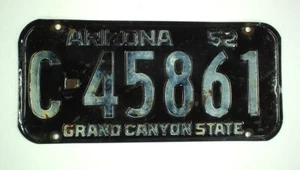 Old 1952 Arizona License Plate C-45861 Vintage Grand Canyon State Pima County - Picture 1 of 5