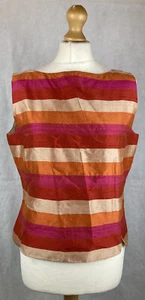 Top Liz Claiborne Rosa Naranja Caramelo a Rayas 100% Seda Sin Mangas Reino Unido12 A77 - Imagen 1 de 10