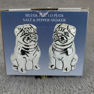 Godinger PUG DOG Figural Salt & Pepper Shakers. Great Cond. 3" T. Silver Plate - Picture 1 of 8