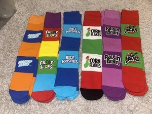 NEW men Lot 6 novelty CREW SOCKS FOOD CEREAL Lot Sz 6-12 Apple Jacks Kellogg's - Picture 1 of 1