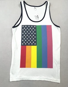 American Apparel Mens /Unisex Tank Top Shirt S USA Pride Flag LGBTQ Rainbow NEW - Picture 1 of 21