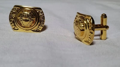 Джанни Версаче Медуза Логотип Готическая Эмблема Запонки Золотой цвет 2,5 см × 1,8 см Редкий - Изображение 1 из 4