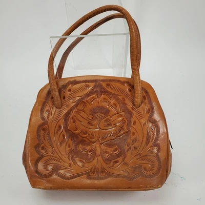 Bolso/cartera de mano vintage Mitla Oaxaca México de cuero mecanizado a mano tamaño mediano Foto 1 de 4