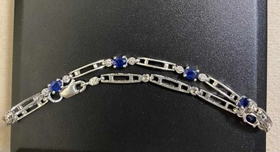 Vintage Oval Sapphires with Diamond Accents in 10K 10KT White Gold Bracelet - Image 1 of 4