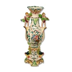 Italian Majolica 14" Amphora Vase Putti Handles Hand Painted Porcelain Late 19th - Picture 1 of 9