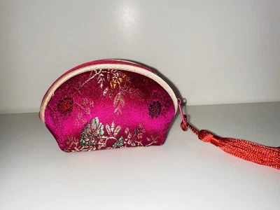 Asian Coin Purse - Jewelry Ring Bag Floral Zippered Embroidered - Image 1 of 4