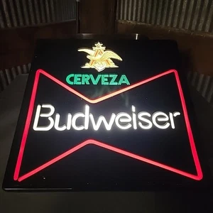 Budweiser Lighted Beer Bar Sign Cerveza AB Logo 18” x 18”x5" **TESTED & WORKS** - Picture 1 of 24