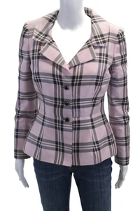 Peggy Jennings Womens Textured Collared Plaid Print Button Blazer Pink Size M - Picture 1 of 5