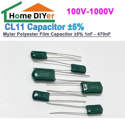 HOME DIYER Condensador de película de poliéster Mylar CL11 100 V-1000 V ±5% 1 nF - 470 nF