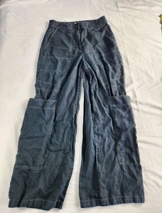 Cult Gaia Pants M Women Blue 100% Linen Wide Leg Utility Cargo High Waist Casual - Picture 1 of 13