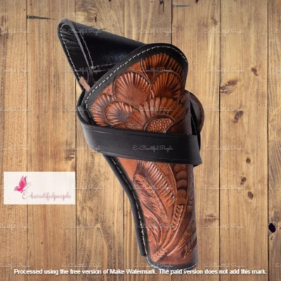 Western Leather Holsters For Revolvers Black & Brown Toned Handmade & Tooled - Image 1 of 4