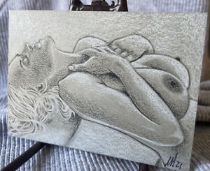ACEO original Colored Pencil Art Card nudes woman female Erotic Pinup Relist