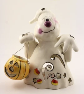 Candelabro Blue Sky Clayworks Goldminc Halloween Ghost con calabaza Tealight - Imagen 1 de 9